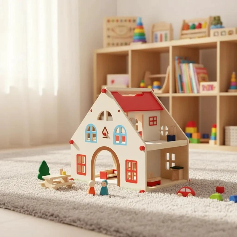 CASA DE MUÑECA DE MADERA CLASICA CON MUEBLES - 3