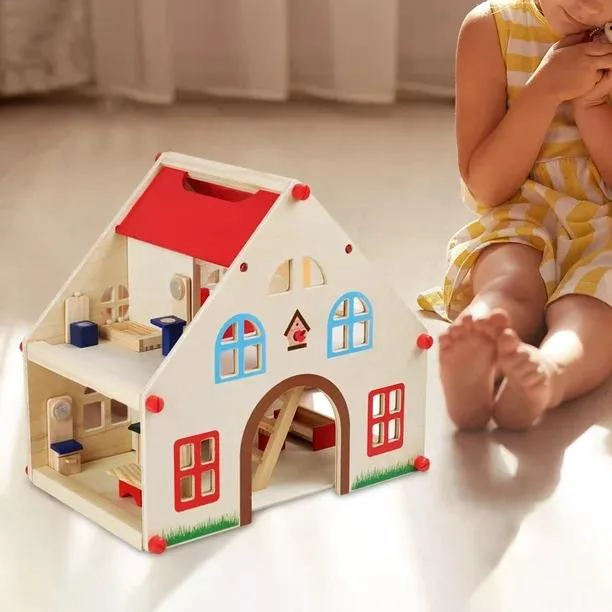 CASA DE MUÑECA DE MADERA CLASICA CON MUEBLES - 4