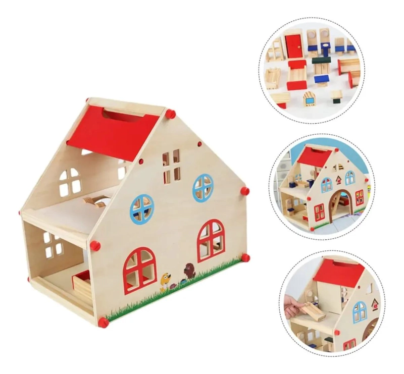 CASA DE MUÑECA DE MADERA CLASICA CON MUEBLES - 5