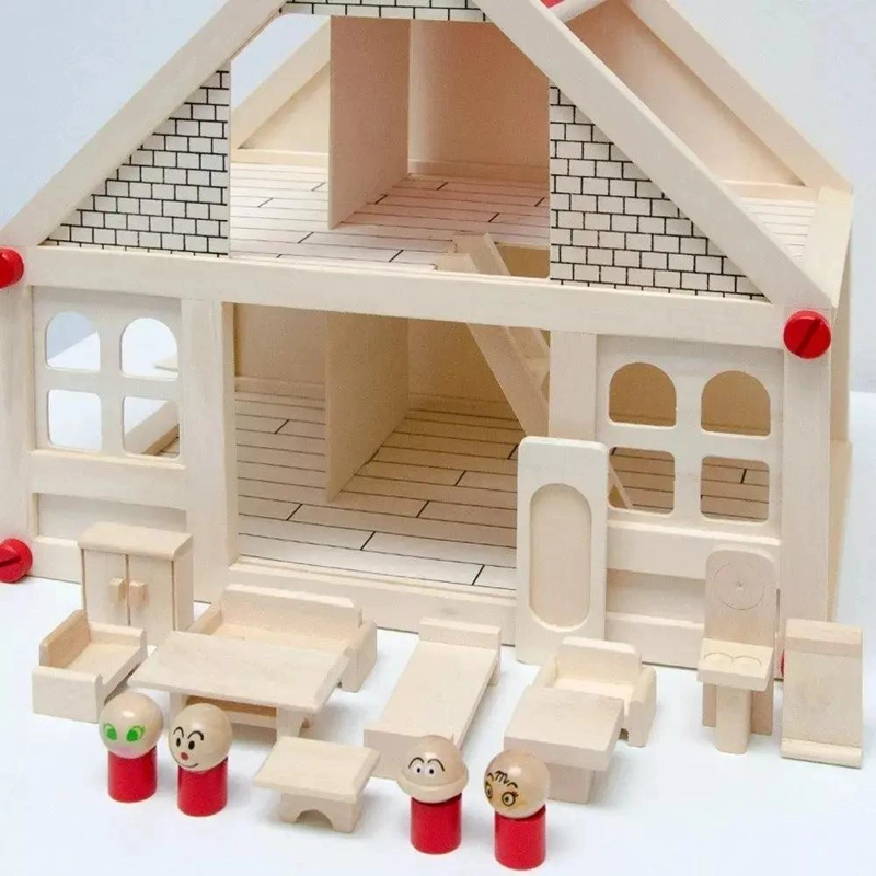 CASA DE MUÑECAS DE MADERA CON MUEBLES Y SET FAMILIAR - 3