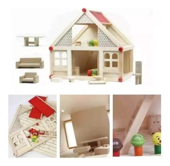CASA DE MUÑECAS DE MADERA CON MUEBLES Y SET FAMILIAR - 5