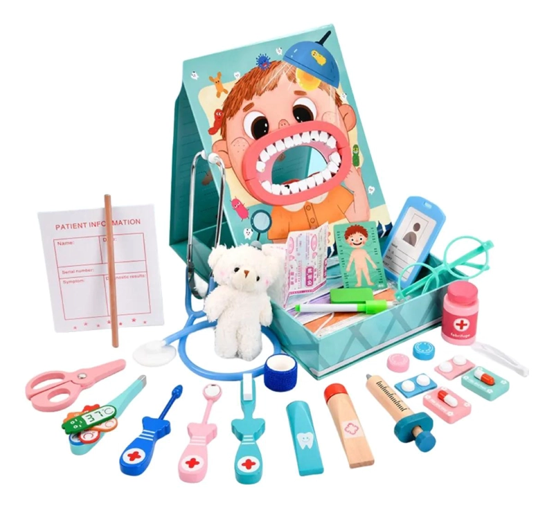 MALETA DE JUEGOS DOCTOR DENTISTA CON ACCESORIOS DE MADERA - 1