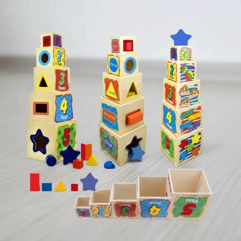 TORRE DE CUBOS DIDACTICA DE MADERA PARA ENCAJE - 1