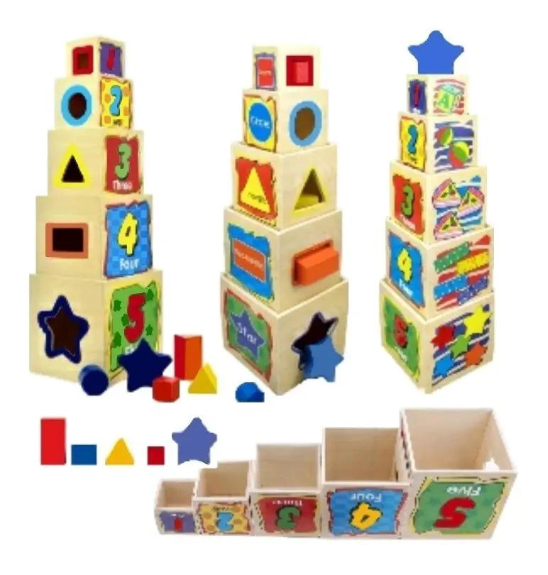 TORRE DE CUBOS DIDACTICA DE MADERA PARA ENCAJE - 3