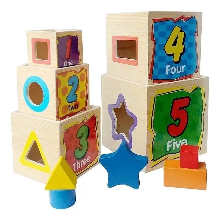 TORRE DE CUBOS DIDACTICA DE MADERA PARA ENCAJE - 5