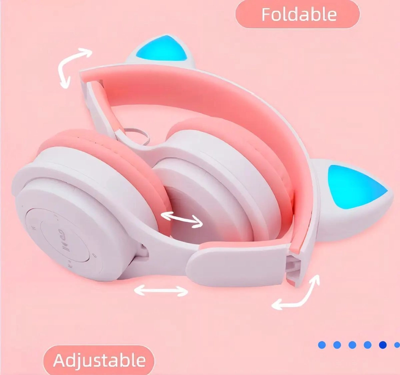 AURICULARES INALAMBRICOS D47 CELESTE CON LUZ LED - 3