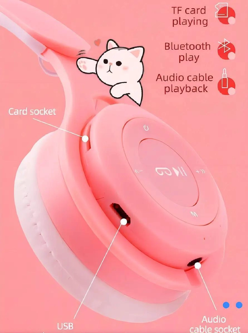 AURICULARES INALAMBRICOS D47 CELESTE CON LUZ LED - 5