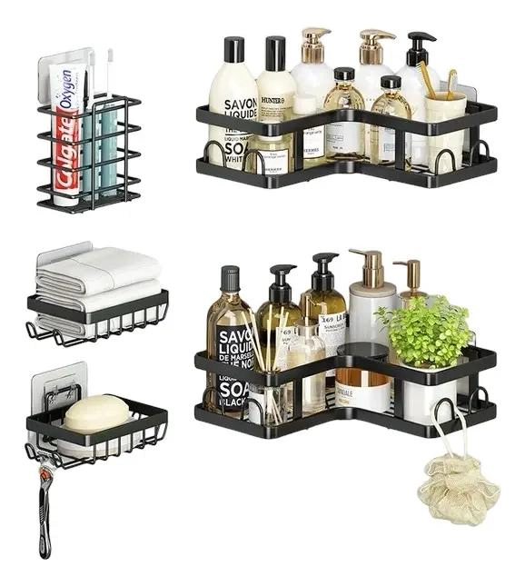 SET 5 REPISAS ADHESIVAS PARA DUCHA EN BAÑO NEGRO - 1