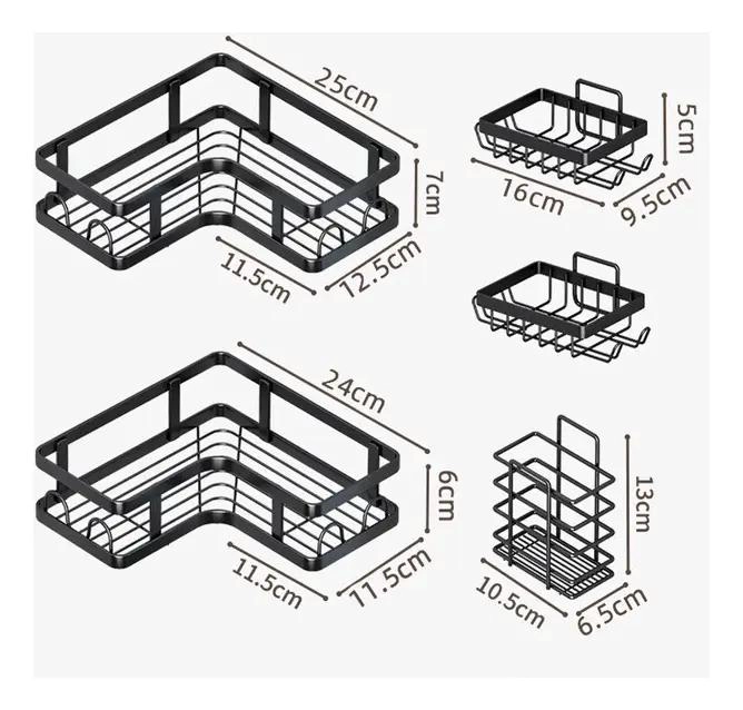 SET 5 REPISAS ADHESIVAS PARA DUCHA EN BAÑO NEGRO - 3