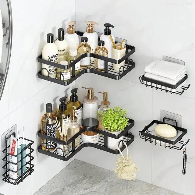 SET 5 REPISAS ADHESIVAS PARA DUCHA EN BAÑO NEGRO - 4