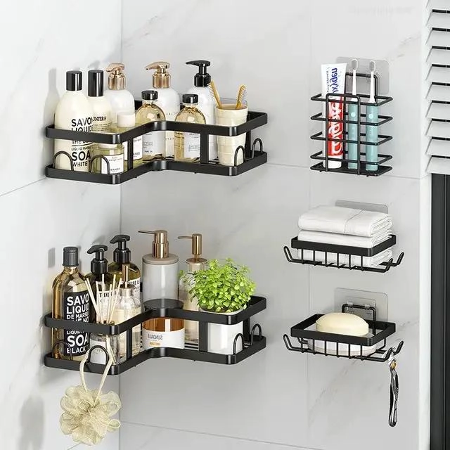 SET 5 REPISAS ADHESIVAS PARA DUCHA EN BAÑO NEGRO - 5