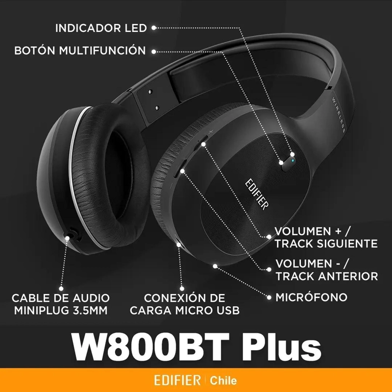 AURICULARES INALAMBRICOS BLUETOOTH W800BT PLUS NEGRO - 5