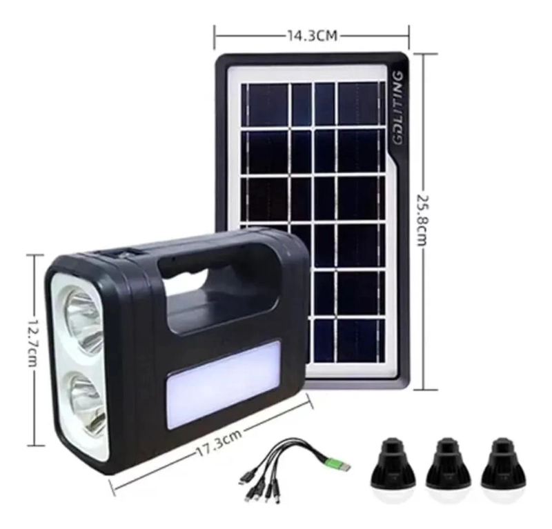 KIT LINTERNA SOLAR DE EMERGENCIA CON 3 AMPOLLETAS Y USB - 2