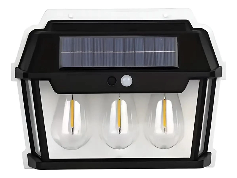 FAROL SOLAR DE PARED CON 3 AMPOLLETAS Y SENSOR - 1