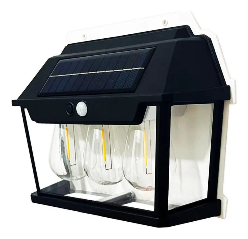 FAROL SOLAR DE PARED CON 3 AMPOLLETAS Y SENSOR - 2