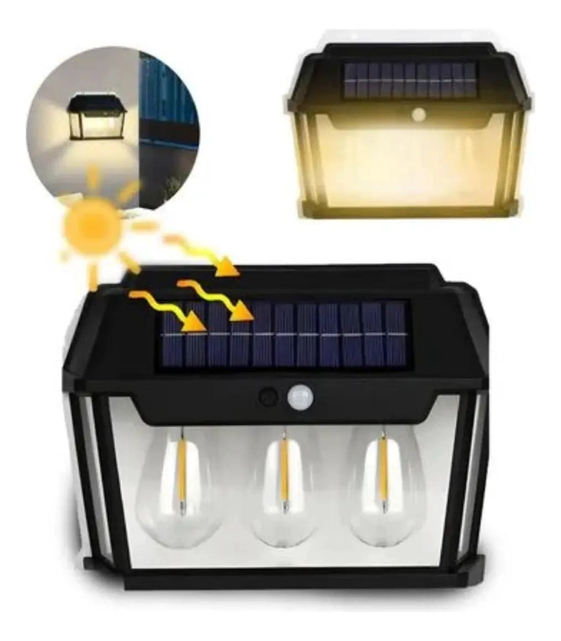 FAROL SOLAR DE PARED CON 3 AMPOLLETAS Y SENSOR - 3