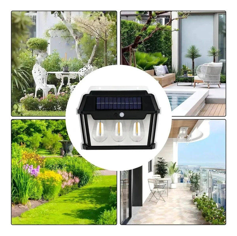 FAROL SOLAR DE PARED CON 3 AMPOLLETAS Y SENSOR - 5