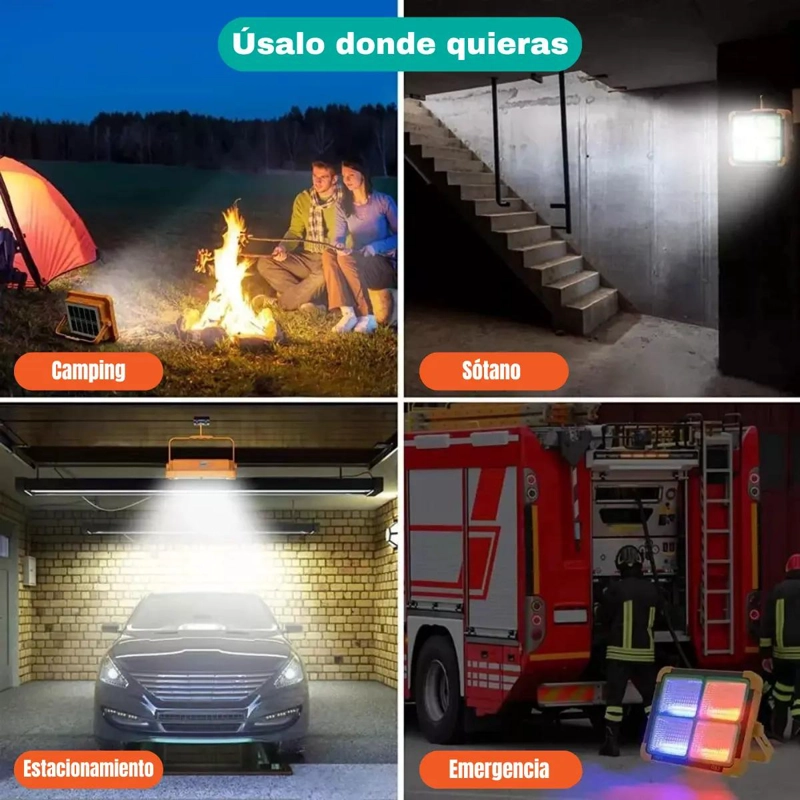 FOCO LED SOLAR RECARGABLE 500W PARA EMERGENCIA Y CAMPING - 2