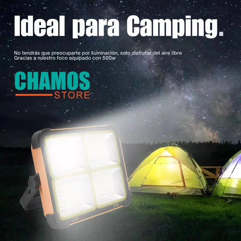FOCO LED SOLAR RECARGABLE 500W PARA EMERGENCIA Y CAMPING - 3