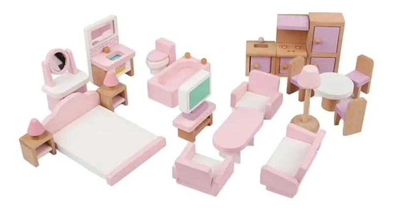 CASA DE MUÑECAS DE MADERA CON MUEBLES Y SET FAMILIAR - 4