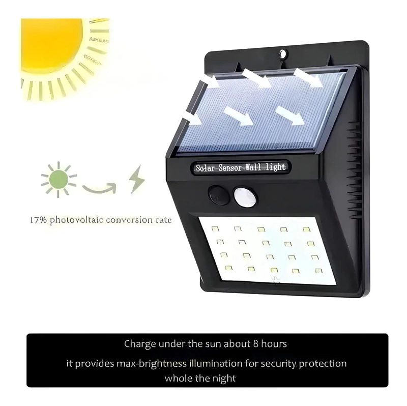 FOCO LED SOLAR 20 LEDS CON SENSOR DE MOVIMIENTO PARA EXER - 2