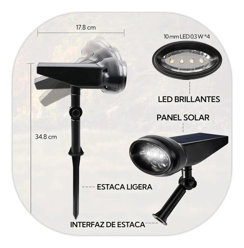 PACK 6 FOCOS ESTACA LED SOLAR PARA EXTERIOR - 2