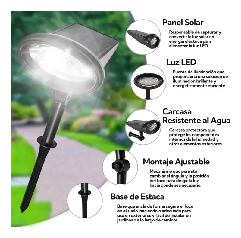 PACK 6 FOCOS ESTACA LED SOLAR PARA EXTERIOR - 4