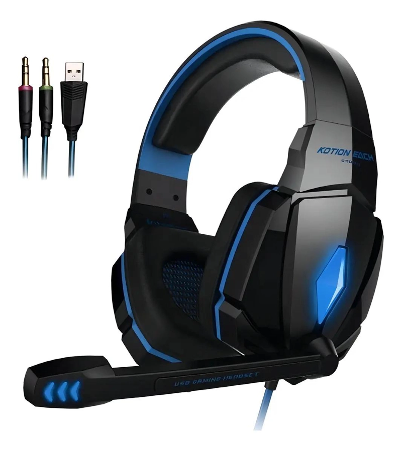 AUDIFONO GAMER CON LUZ LED NEGRO Y AZUL - 1
