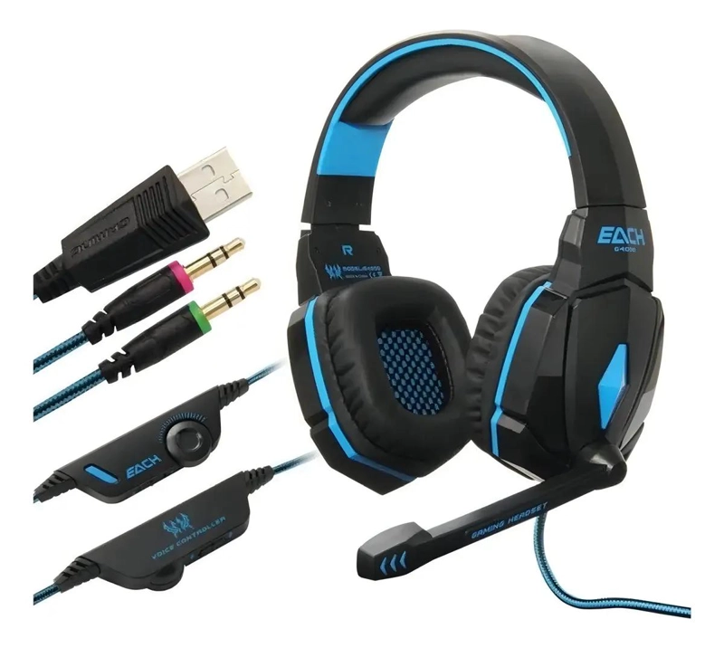 AUDIFONO GAMER CON LUZ LED NEGRO Y AZUL - 2