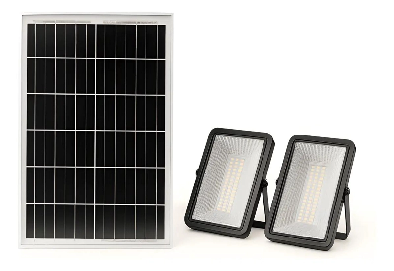 FOCO SOLAR LED DOBLE 100W CON PANEL SOLAR SEPARADO - 1