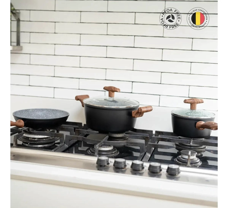 BATERIA DE COCINA CON SET DE 12 UTENSILIOS NEGRO - 2
