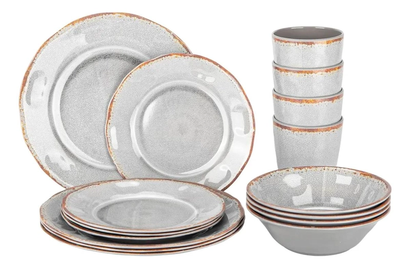 SET DE VAJILLA COMPLETO 16 PIEZAS MELAMINA GRIS - 2