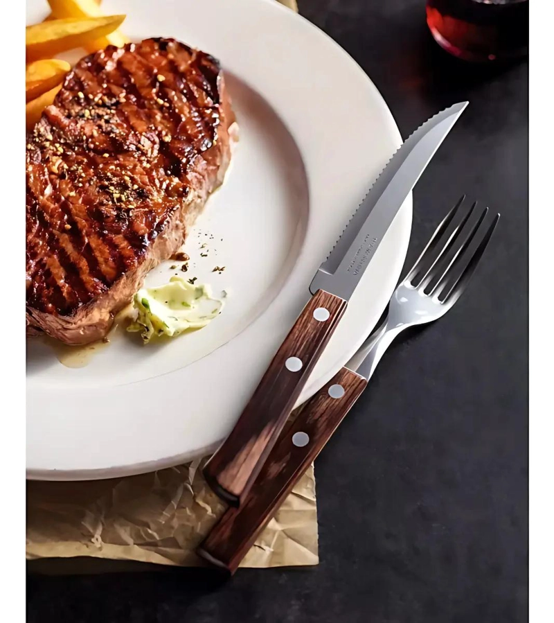 SET 6 TENEDORES Y 6 CUCHILLOS PARA ASADO CON MANGO DE M  - 1