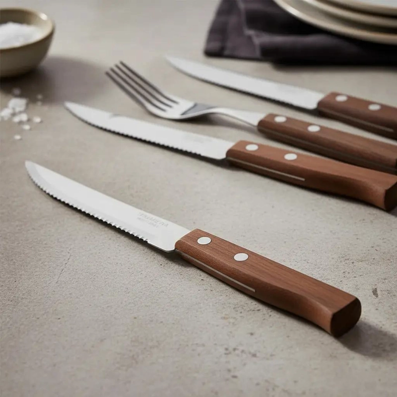 SET 6 TENEDORES Y 6 CUCHILLOS PARA ASADO CON MANGO DE M  - 2