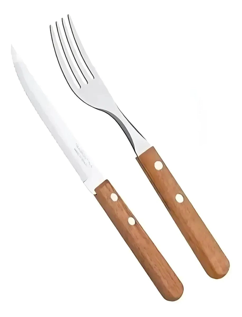 SET 6 TENEDORES Y 6 CUCHILLOS PARA ASADO CON MANGO DE M  - 4