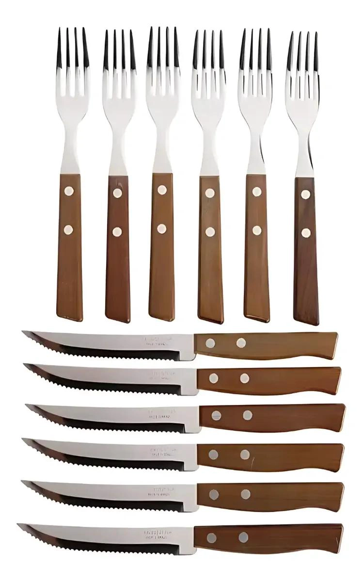 SET 6 TENEDORES Y 6 CUCHILLOS PARA ASADO CON MANGO DE M  - 5
