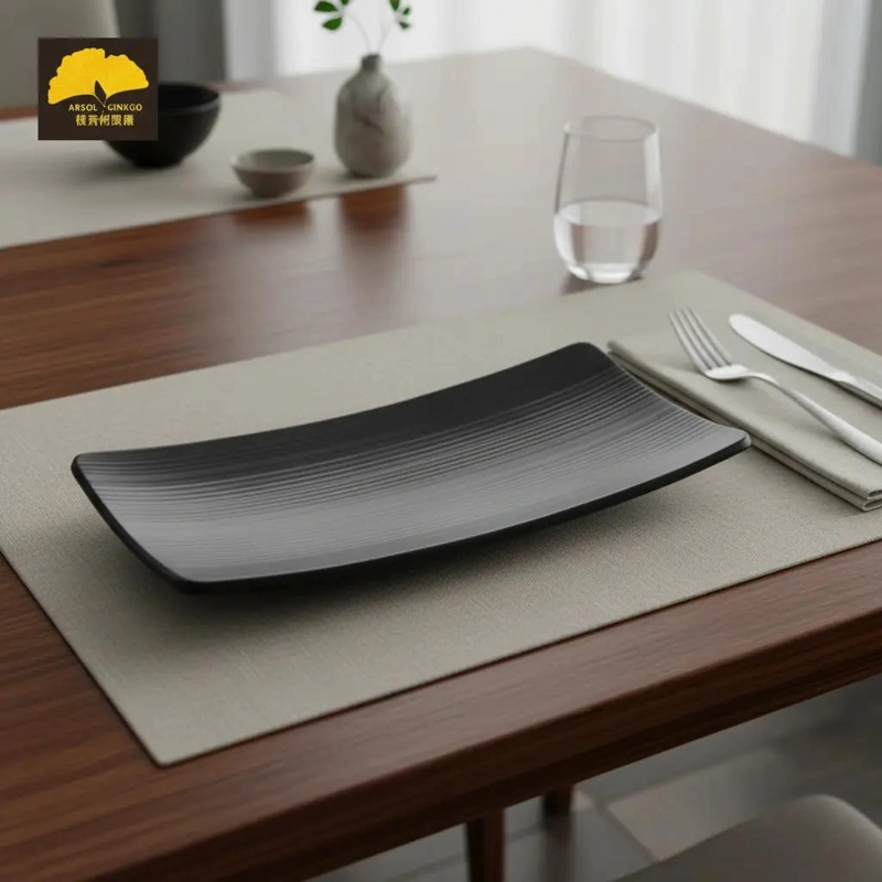 SET 6 PLATOS MELAMINA NEGRA MODERNA 22X12 CM - 3