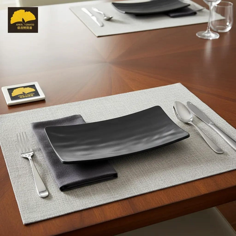 SET 6 PLATOS MELAMINA NEGRA MODERNA 22X12 CM - 4