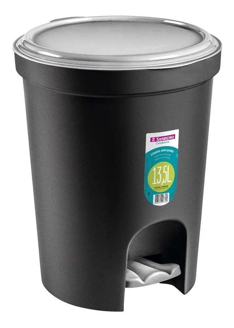 CONTENEDOR CON PEDAL PARA BAÑO Y COCINA 13,5 L NEGRO - 1