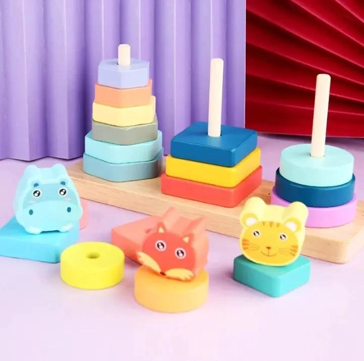 TORRE TRIPLE DE MADERA CON BLOQUES DE ANIMALES - 2