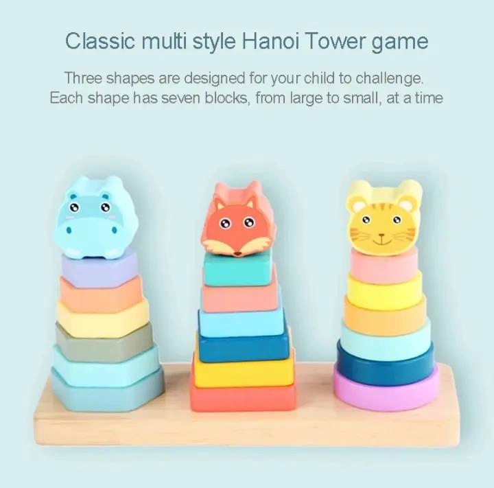 TORRE TRIPLE DE MADERA CON BLOQUES DE ANIMALES - 3