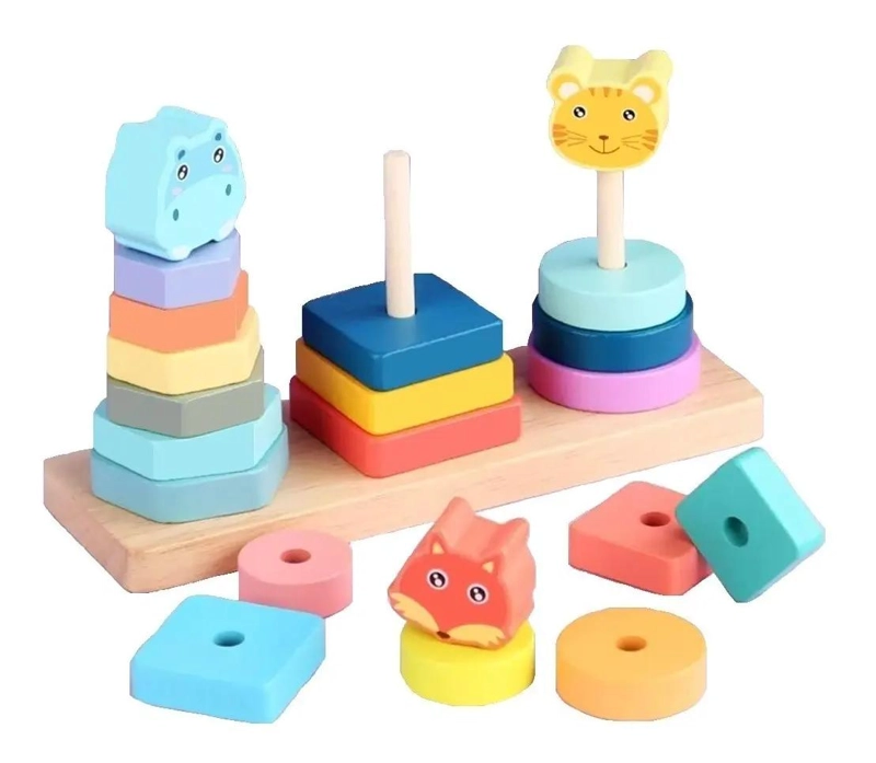 TORRE TRIPLE DE MADERA CON BLOQUES DE ANIMALES - 4