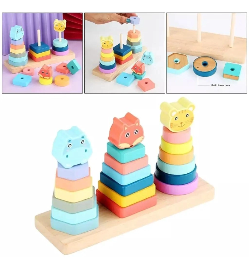TORRE TRIPLE DE MADERA CON BLOQUES DE ANIMALES - 5