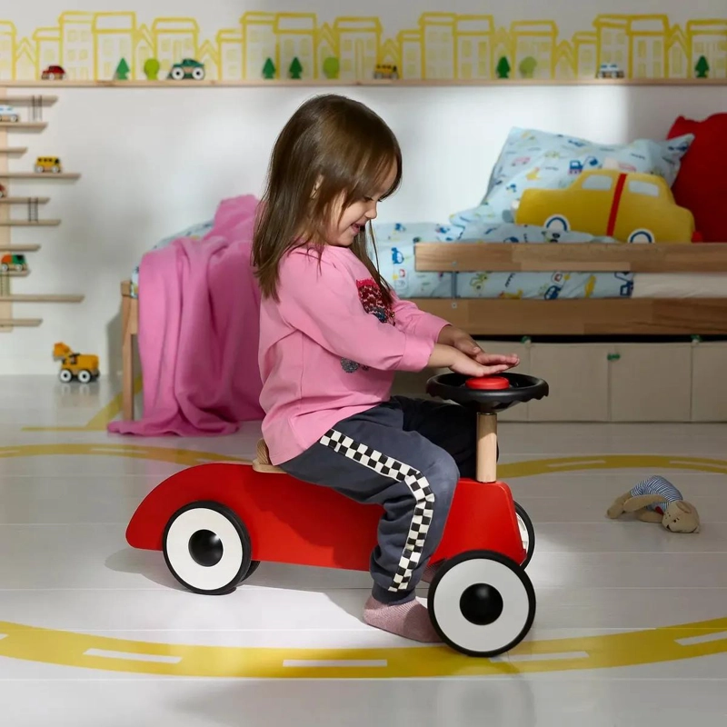 AUTO INFANTIL DE MADERA ROJO CON BOCINA 68X36X36 CM - 4