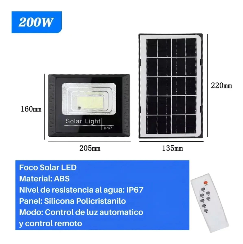 REFLECTOR SOLAR LED 200W MONTABLE IP67 LUZ FRIA - 5