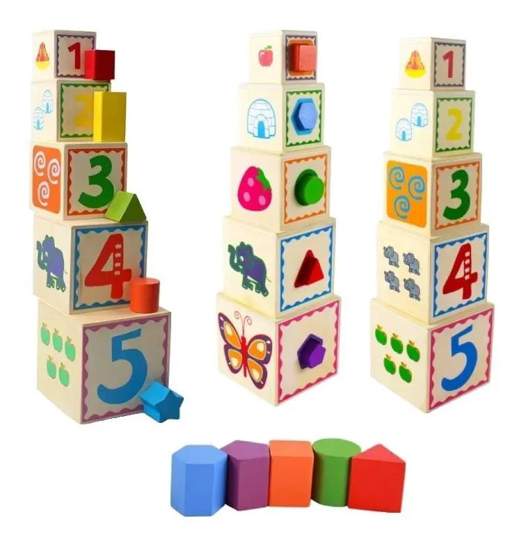 TORRE DE CUBOS DE MADERA PARA ENCAJE Y APILADO - 1
