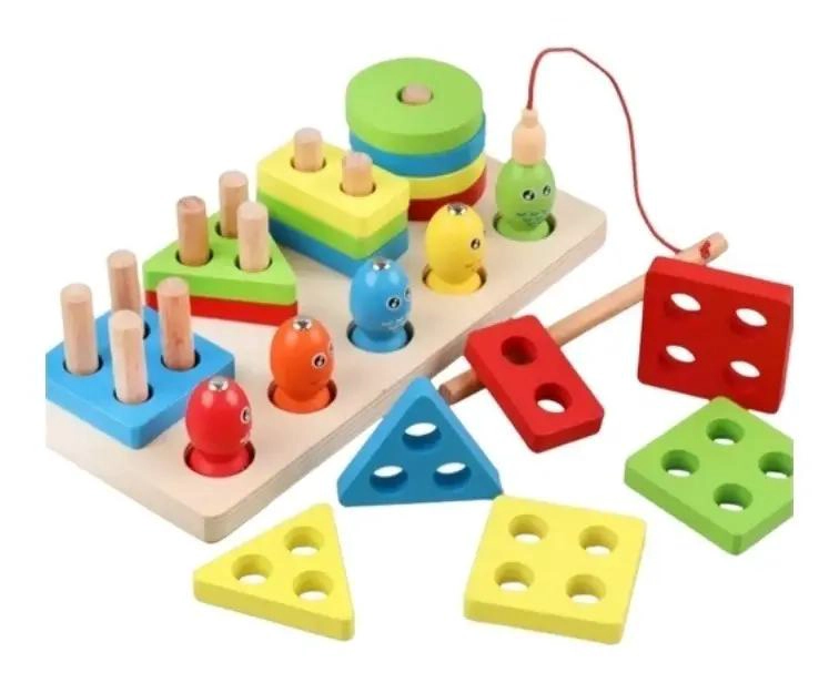 JUEGO DIDACTICO DE PESCA CON BLOQUES DE MADERA - 1