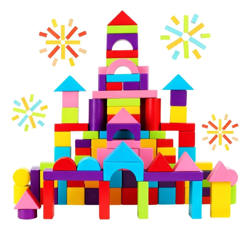 100 BLOQUES DE MADERA PARA JUEGO EDUCATIVO STEM - 1