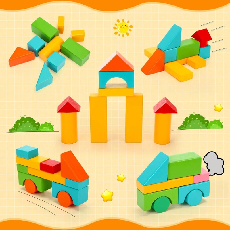 100 BLOQUES DE MADERA PARA JUEGO EDUCATIVO STEM - 2