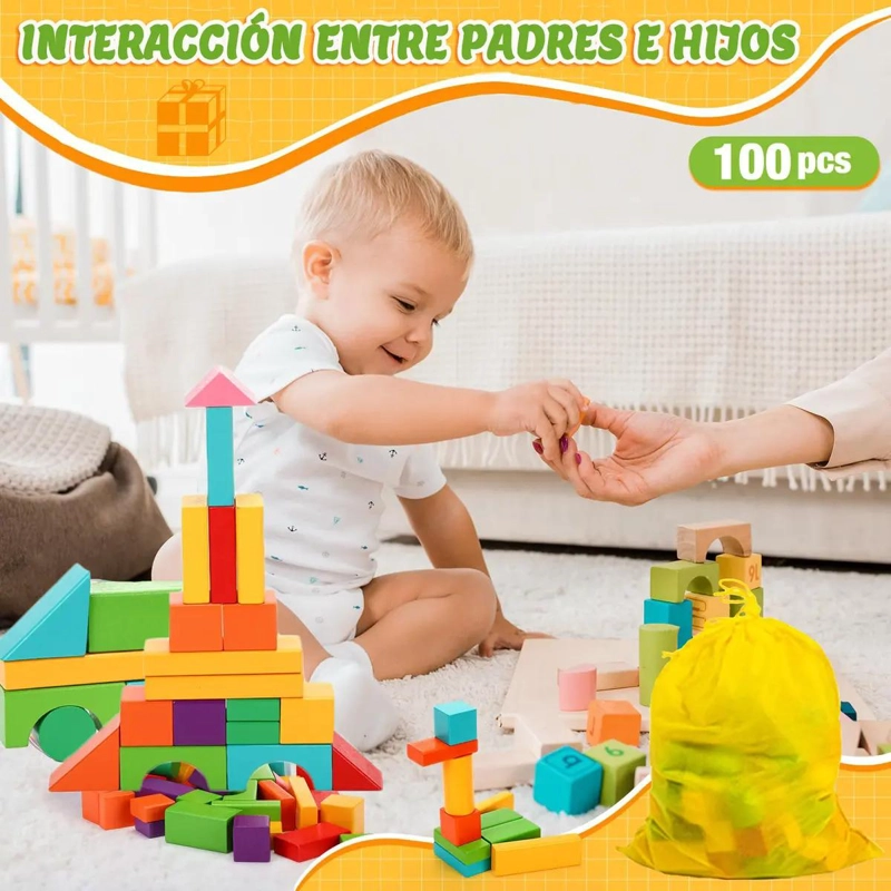 100 BLOQUES DE MADERA PARA JUEGO EDUCATIVO STEM - 5